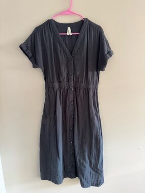 Pact Organic Cotton Navy Button-Front Midi Dress